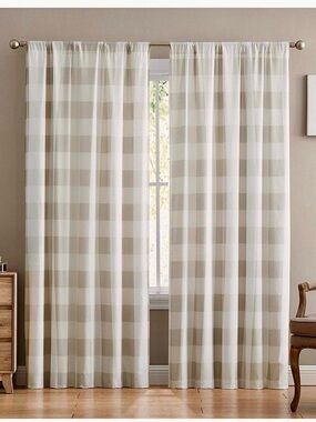Truly Soft Everyday Buffalo Plaid Set of 2 Window Curtain Panels, Khaki, 50X84